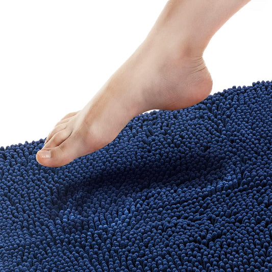 Bathroom Rugs, Extra-Thick Memory Foam Bath Mat, Ultra-Soft Chenille Microfiber, Highly Absorbent, Machine Washable, Shaggy Bath Mats for Bathroom, Non-Slip (21"X32") Navy Blue